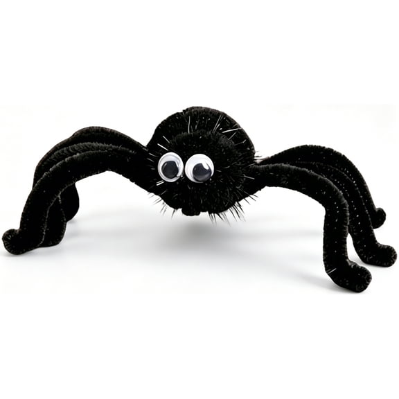 FufuCrick Halloween Decor, Plush Spider Halloween Prop, Fuzzy Arachnid Ornament for Indoor Halloween Party Decorations, Stuffed Tabletop Decoration for Haunted House, Black