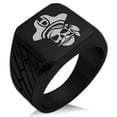 thumbnail image 1 of Stainless Steel Sea Dog Pirate Skull Emblem Geometric Pattern Biker Style Polished Ring, 1 of 1
