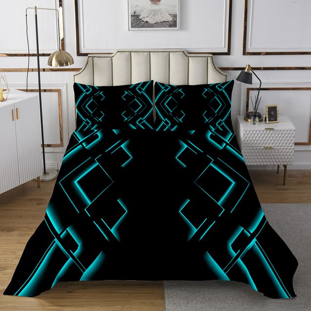 Erosebridal Neon Geometry Quilt Sets for Queen Size Bed, Abstract Checkered Bed Set, Stripe Room Decor, 3pcs