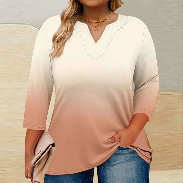 Weiqiqre Womens Spring Tops Plus Size Boat Neck Summer Shirts Dressy Casual Loose Fit Three Quarter Work Blouse