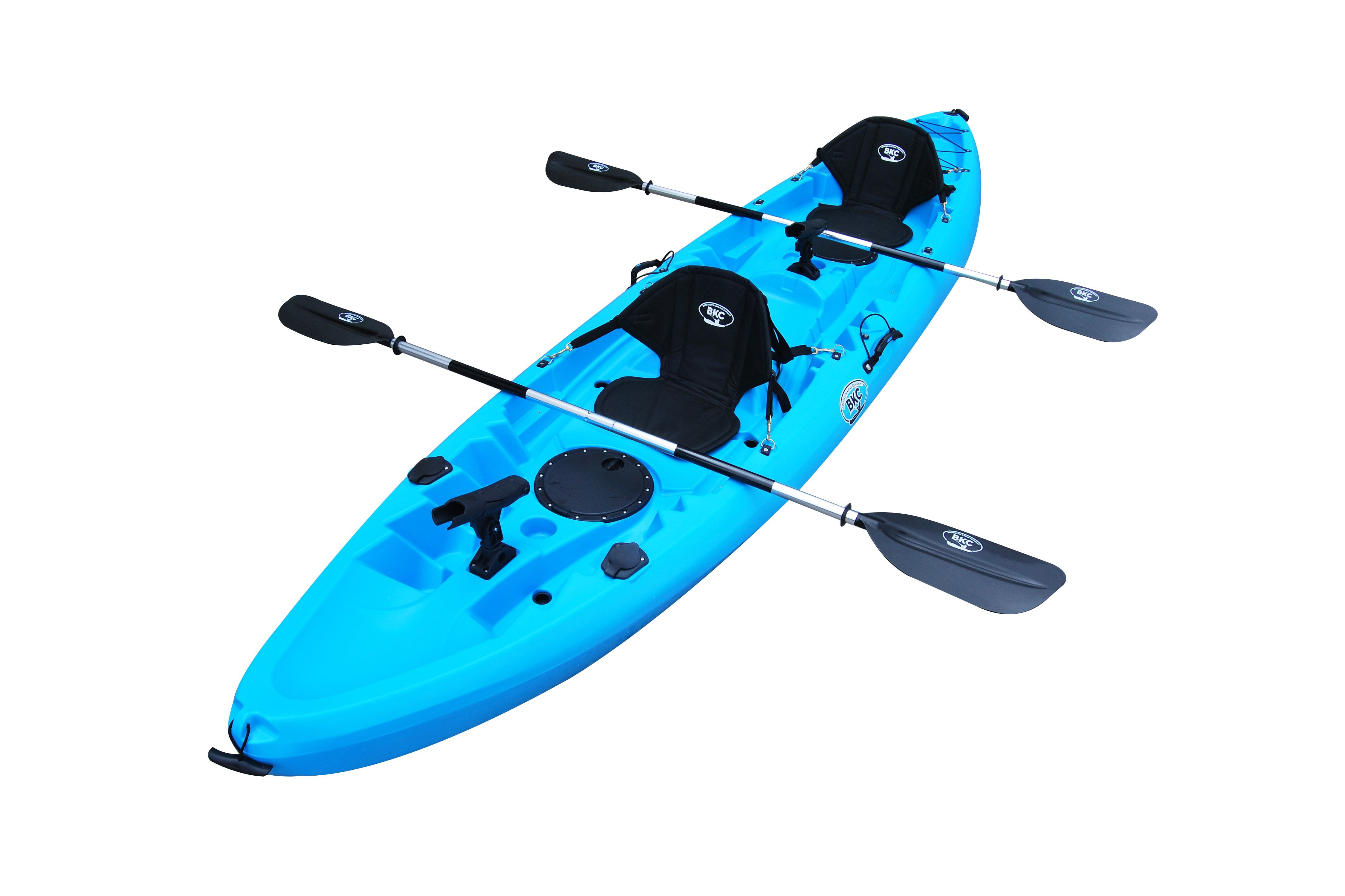 BKC UH-TK219 12 foot Tandem Sit On Top Kayak 2 or 3 person with 2 Paddles  and Seats and 5 Fishing Rod Holders Included (Sky Blue) 