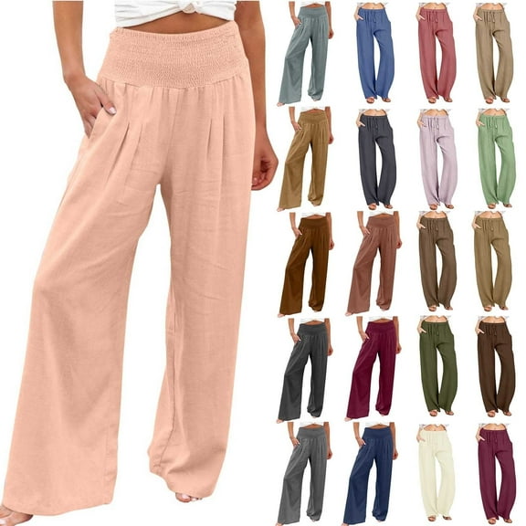 Clearance Under $15 Yteetum Womens Wide Leg Pants Summer Loose High Waist Straight Leg Pants Ladies Casual Comfy Stretch Breathable Running Workout Lounge Pants L