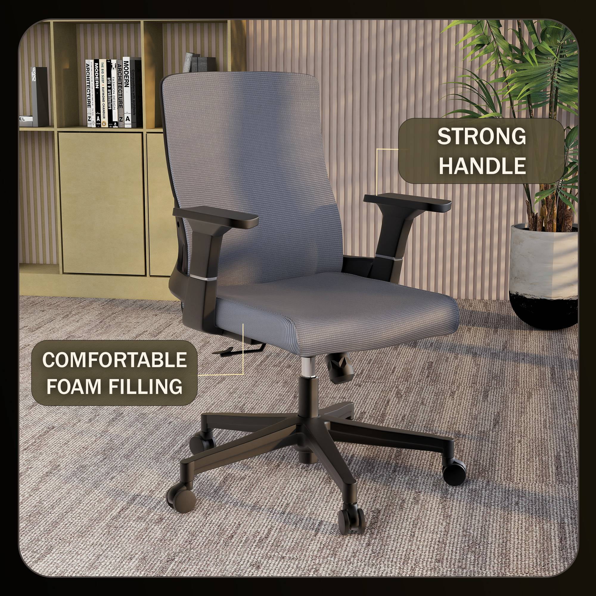 LeisureMod Brio Modern Office Chair Ergonomic Lumbar Support Computer Chair Adjustable Desk Chair with 360 Degree Swivel and Tilt in Grey