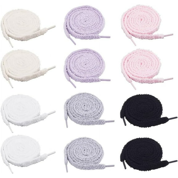 6Pairs Fiber/Polyester Shoelaces 6Colors Plush Shoes Laces Fluffy Flat Shoelaces 9mm Wide Thick Shoe Laces for Sneakers Chunky Shoe Lace Casual Shoes Length: 1.3m