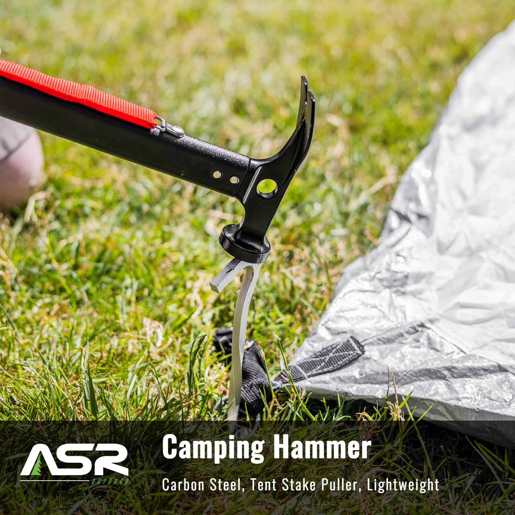 ASR Outdoor 13oz Aluminum Handle Carbon Steel Hammer with Tent Stakes Puller Hand Tools Camping Essentials 12 Inch