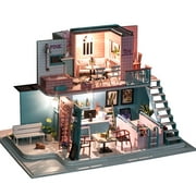 3D Cozy DIY Wooden Miniature Dollhouse Kits with Dust Cover, LED Light, Creative Home Furniture 2 Levels for Adults Kits Boys Girl Educational Purposes Gifts