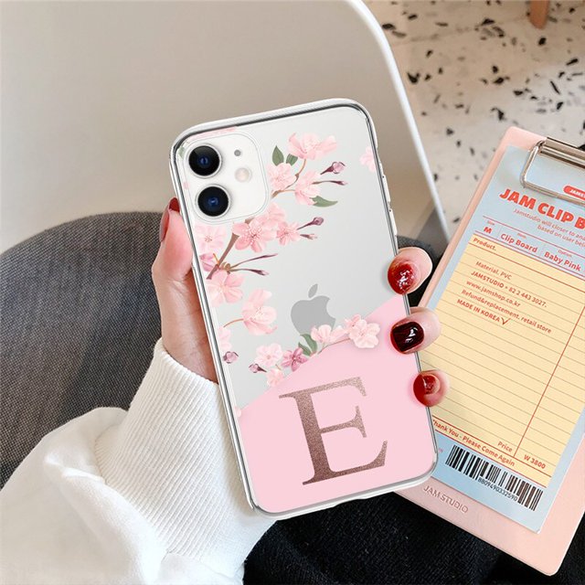 Funda de teléfono transparente con letras iniciales de flores rosas de la A a la Z para iphone 11 13 Pro Max 12 Pro Max 7 8 Plus XS Max X XR, funda blanda Tan Jianjun unisex