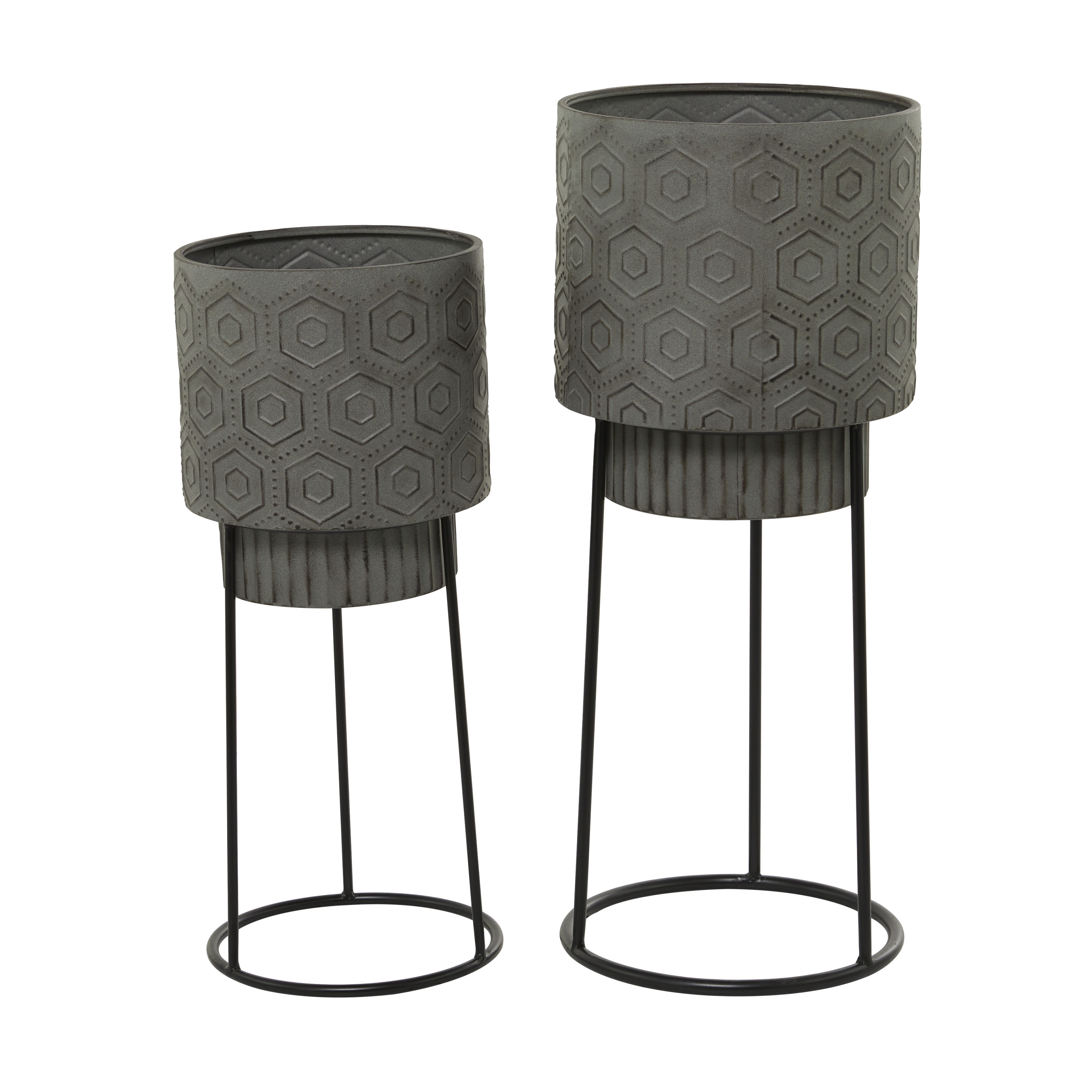 DecMode 27", 23"H Dark Gray Metal Planter with Removable Stand (2 Count)