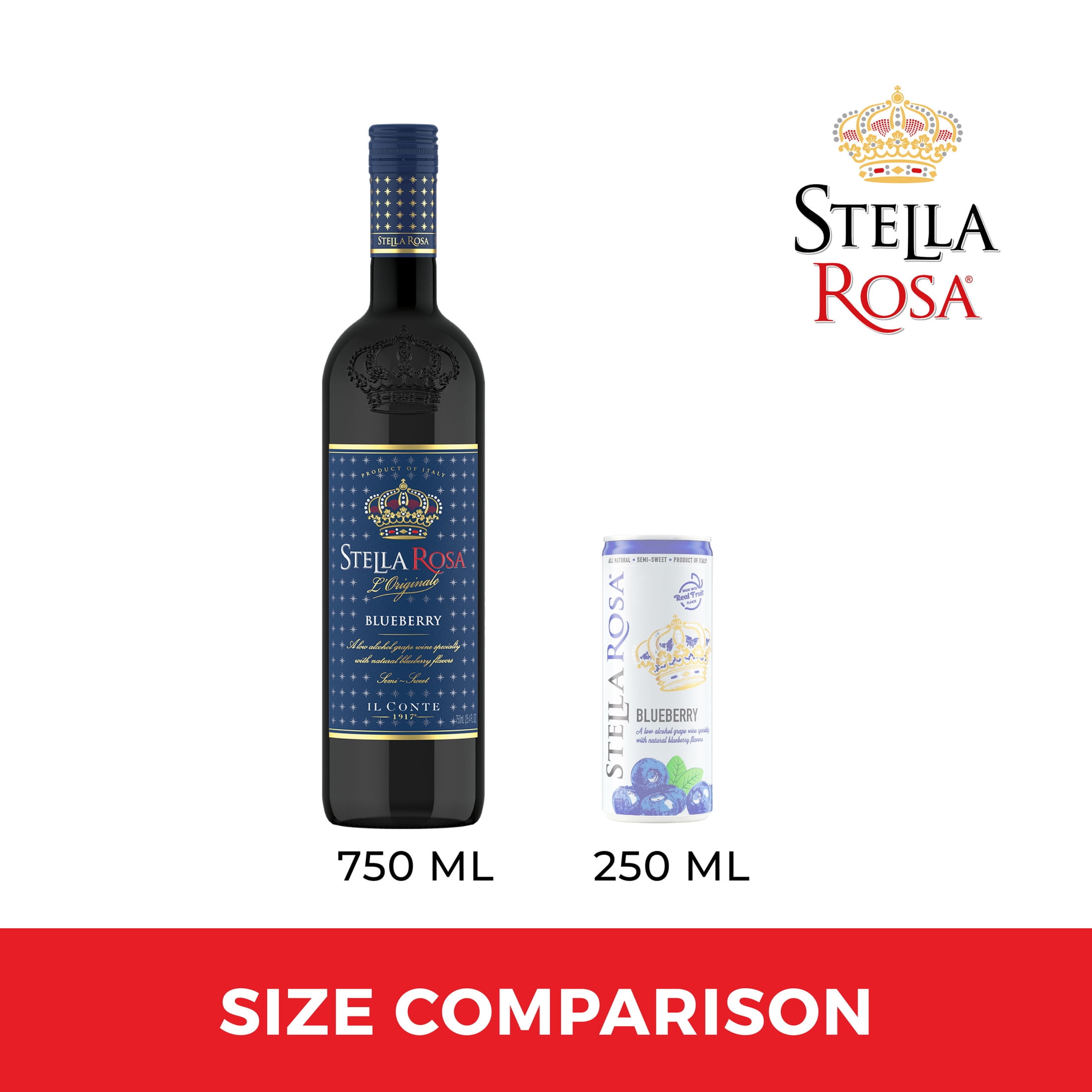 Stella Rosa Blueberry Red Wine 750ml Glass Bottle, Semi-Sweet, 5% ABV, Piedmont Italy