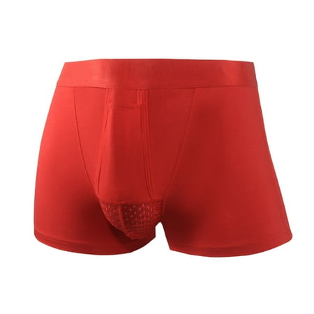

JYNZ Mens Underwear Boxers Cotton Men’s Breathe Underwear Bullet Separation Scrotum Physiological Underpants Red L