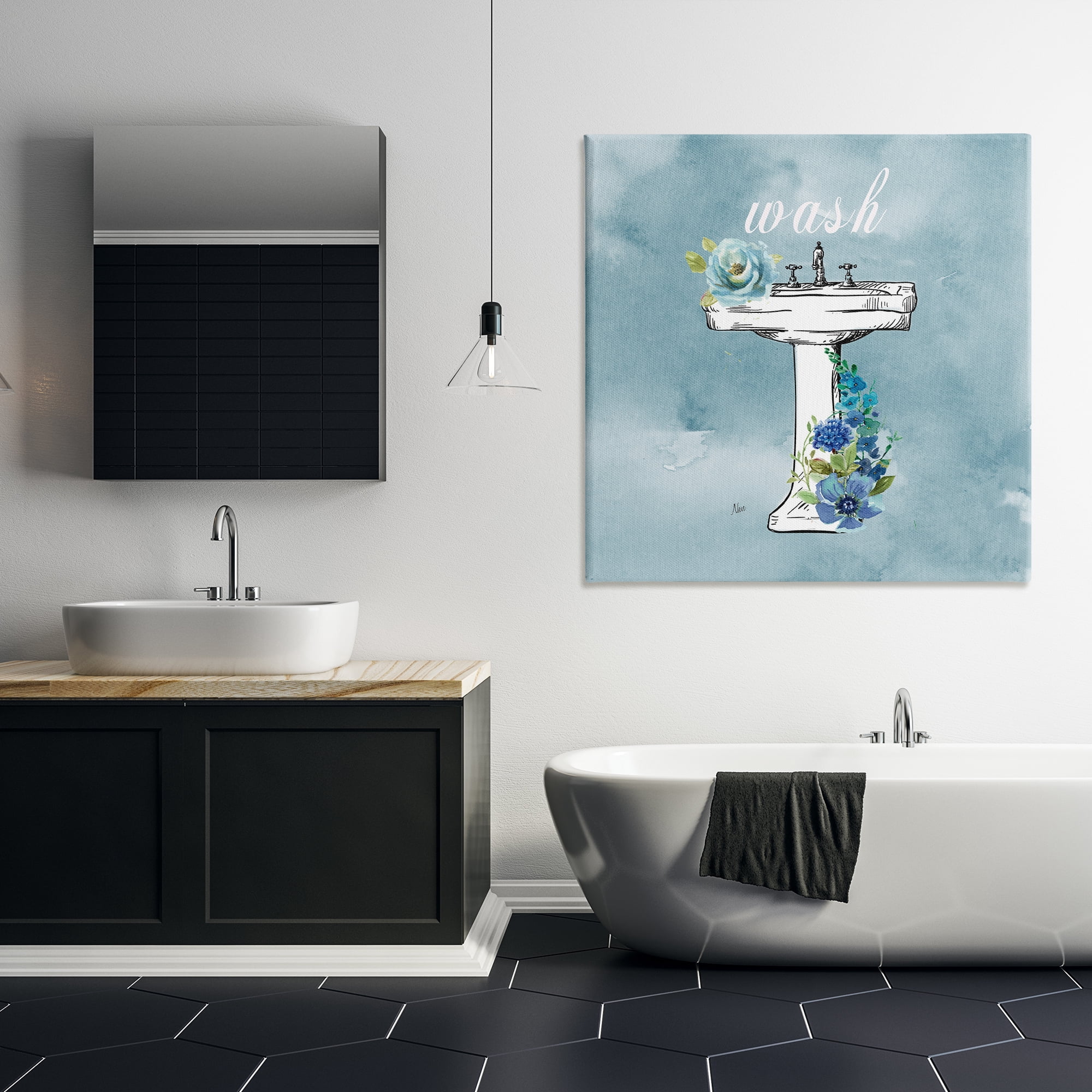 Stupell Industries Floral Bathroom Rules Wash Canvas Wall Art, design by Nan