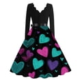 thumbnail image 4 of Valentines Day Dresses Fit and Flare Dress with Heart Print Pattern Ribbon Waist for Women Vintage Dark Purple L, 4 of 4