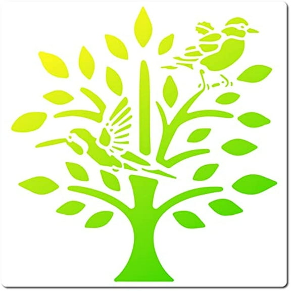 Tree of Life Stencil Bird Reusable Template Decoration Sign Square Tree Stencils Wall Decor for Painting on Wood Wall Scrapbook Card Floor and Tile Drawing