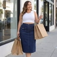 thumbnail image 2 of Agnes Orinda Plus Size Denim Skirt for Women Basic High Waist Ripped Hem Pockets Jeans Skirts 1X Dark Blue, 2 of 7
