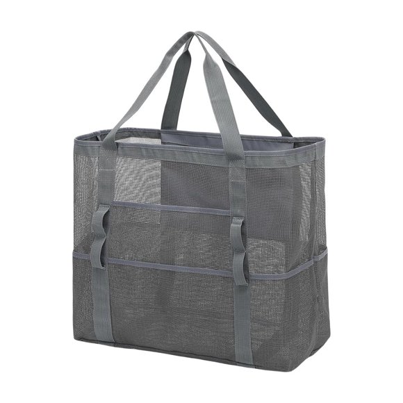 Large Mesh Beach Tote Bag with Zipper Pocket Lightweight Foldable Sandproof for Pool Swimming Family Cruise Travel