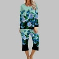 thumbnail image 2 of XFLWAM Women's Sleepwear Capri Pajama Sets Long Sleeve Two-Piece Pjs Crew Neck Lounge Sets Tops & Capri Pants with Pockets, 2 of 5