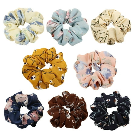 Fascigirl 8Pcs Hair Ties No-damage Soft Cloth Flower Shaped Ponytail Holder Hair Elastic Hair Scrunchies Hair Bands Ties Ropes Hair Accessories for Women Ladies Girls,