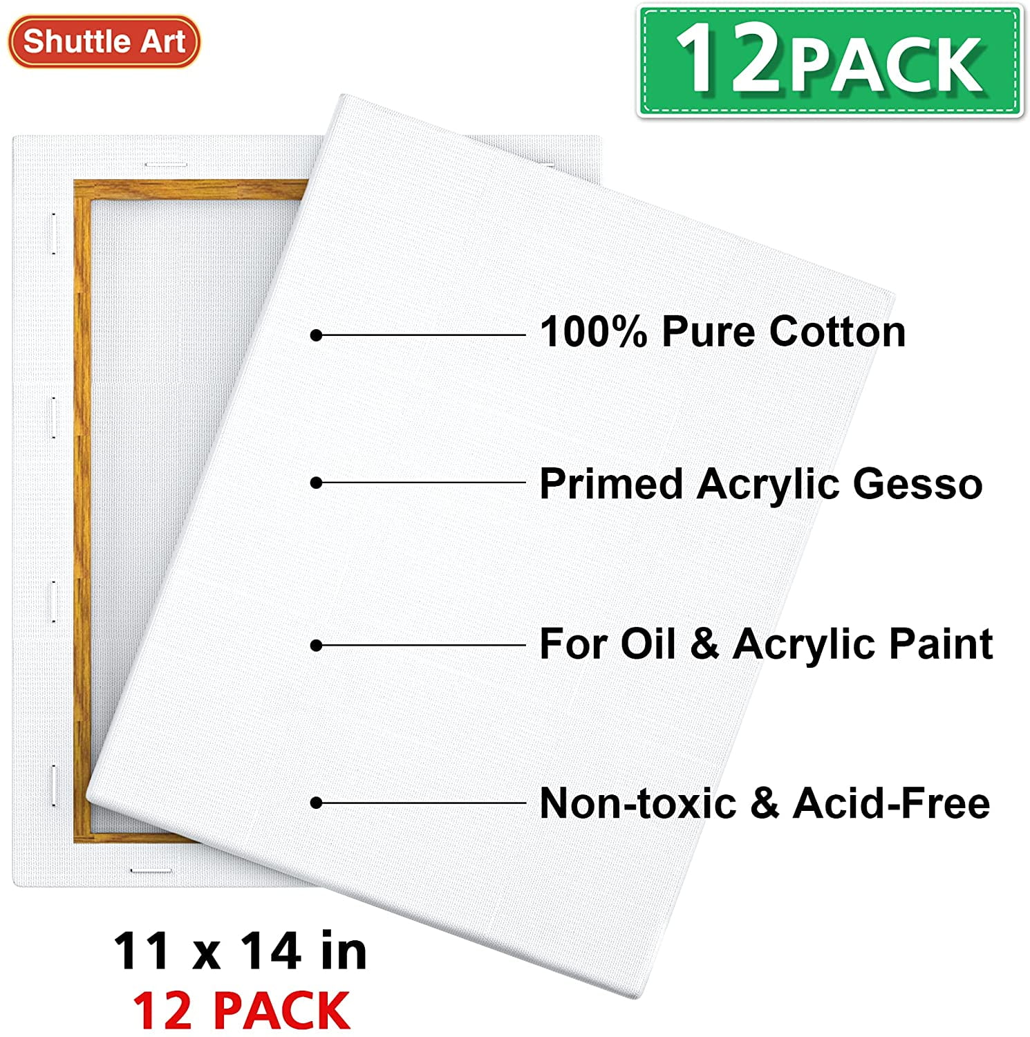  Canvases for Painting, 11 x 14 inch, 12 Pack Painting Canvas,  Canvas Boards for Painting- Gesso Primed Acid-Free 100% Cotton Canvas  Panels for Acrylics Oil Watercolor Tempera Paints