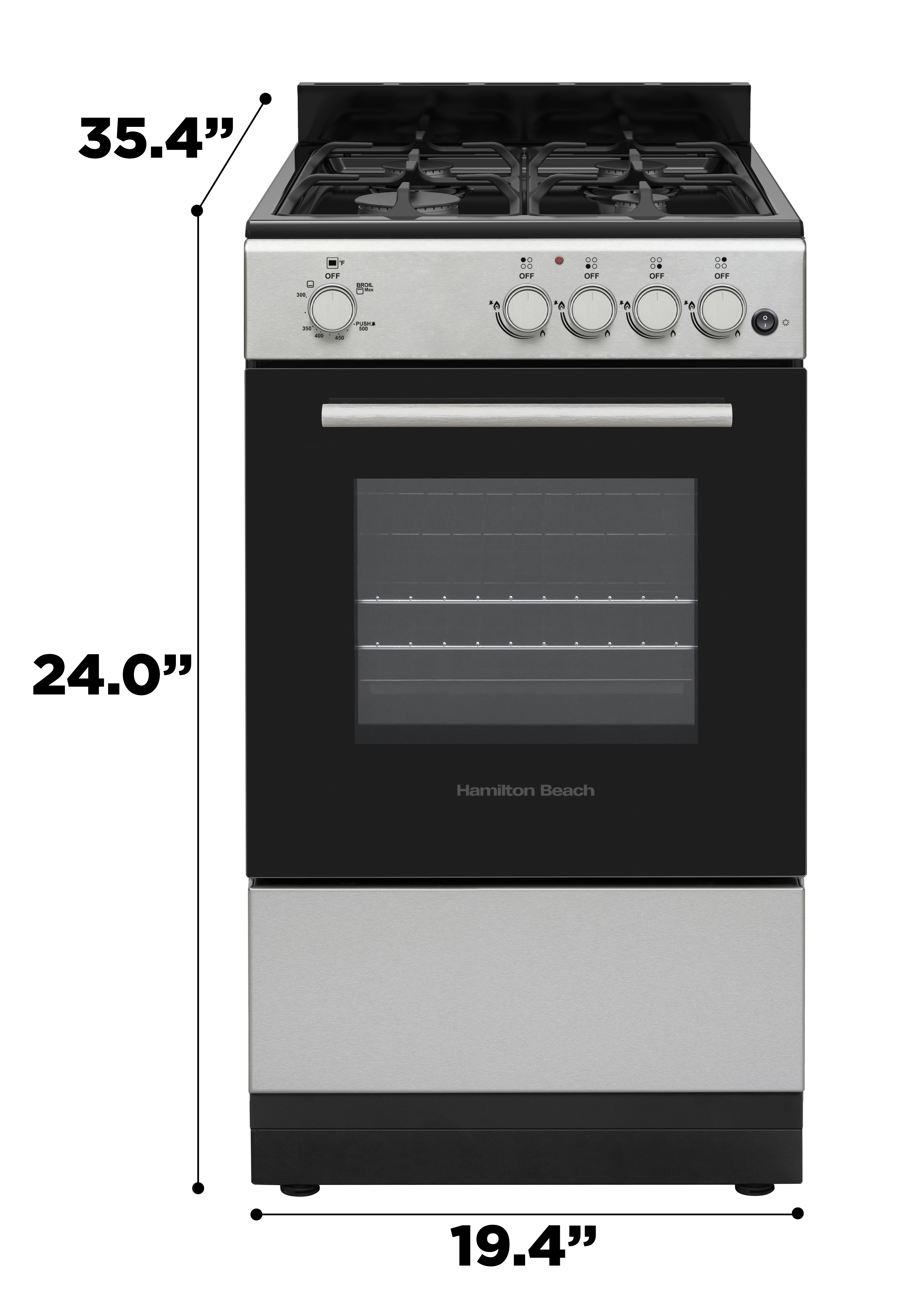 Hamilton Beach 20" Gas Range, Stainless Steel and Black