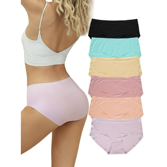 Buankoxy Seamless Underwear for Women No Show Panties Mid Rise Briefs, 6-Pack, Multicolor, Size 6