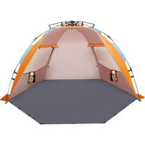 X-Large 4 Person Beach Tent Sun Shelter - Portable Sun Shade Instant Tent for Beach with Carrying Bag, Stakes, 6 Sand Pockets, Anti UV for Fishing Hiking Camping, Waterproof Windproof, Orange