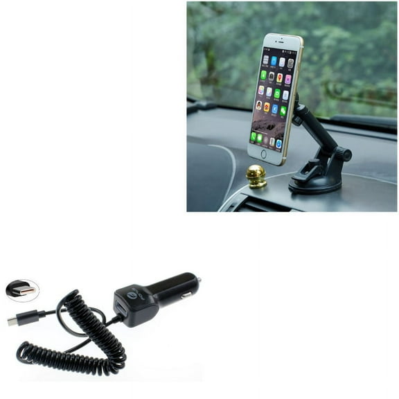 Type-C 3.1A Charger w Holder Magnetic Car Mount W5A for Nokia 7.1, 8, 3.1 Plus - OnePlus 5T, 6, 6T, 7 Pro - Razer Phone 2 - RED Hydrogen One - Samsung Galaxy S9 Plus, S8  S8, active S10e S10
