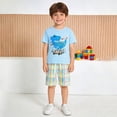 thumbnail image 2 of Kaprioy Boys Summer Outfits Baby Boy Summer Clothes 3T 4T 5T 6T 7T Toddler Boy Outfits Dinosaur Prints T Shirt Tops and Plaid Shorts Set, 2 of 7