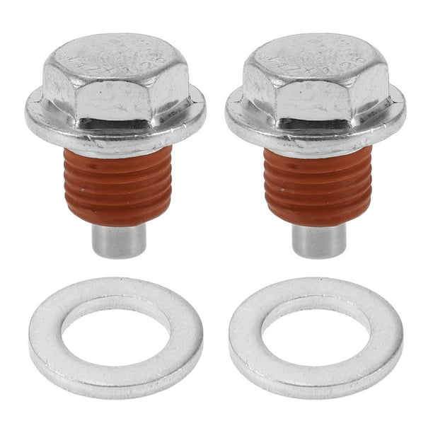 Reparación de rosca de tornillo de tapón de drenaje de aceite universal Unique Bargains, anti fuga, 2 juegos con junta, tonalidad plateada roja magnética M12x1.25