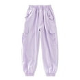 thumbnail image 4 of Cargo Pants Kids Loose Fit Cargo Joggers Straight Leg Purple Cargo with Pockets Girls Clothing Size 6-7 Years, 4 of 5