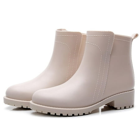 

Women s Rain Boots Comfortable Elastic Adult Ankle Booties Fashion Mid Heel Chelsea Boots Waterproof Non-Slip Chunky Platform Lug Sole Short Garden Boots