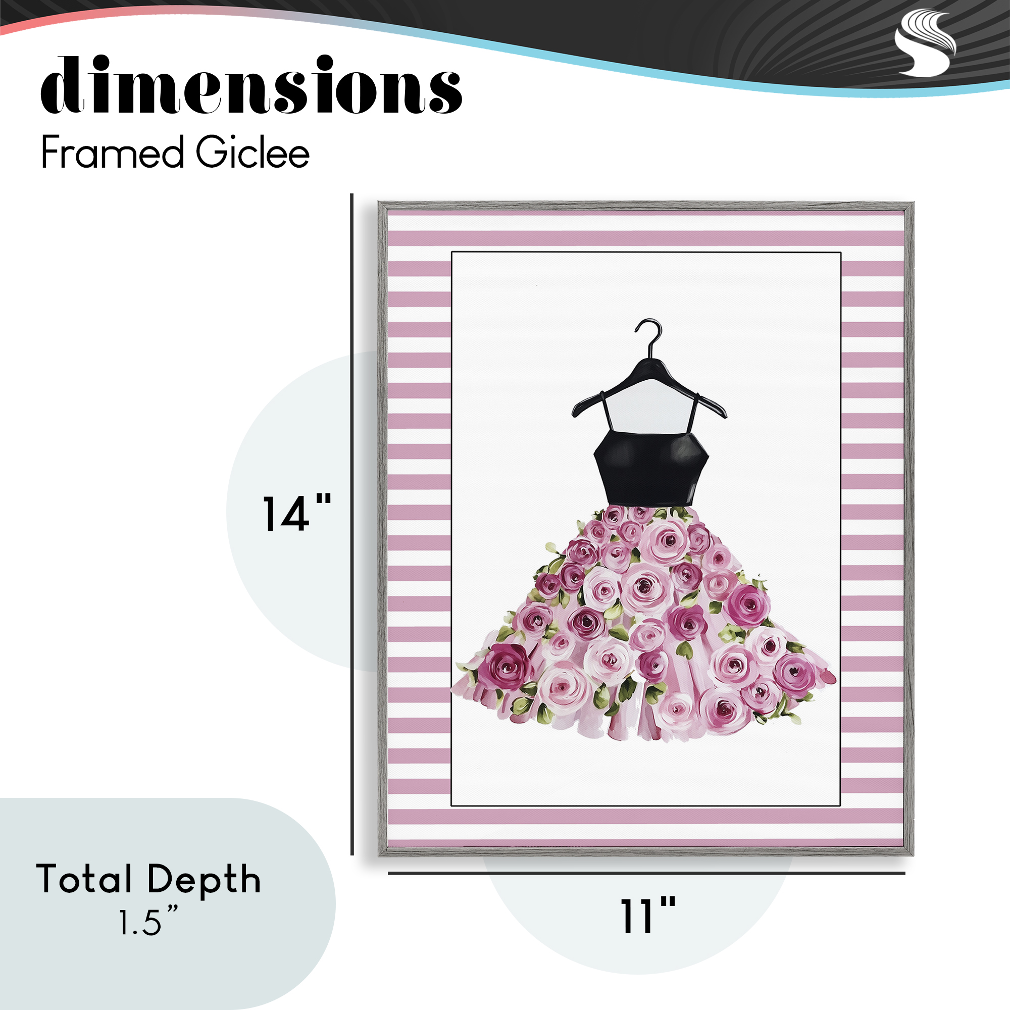 Flower Bedecked Dress Gray Framed Giclee Art, design by Christine Simpson Art