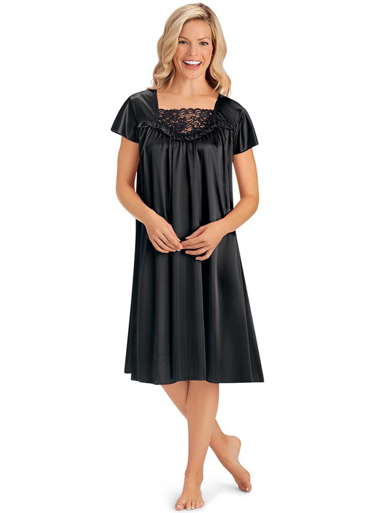 Collections Etc Women's Lace Inset Tricot Nightgown - Elegant Sleepwear ...