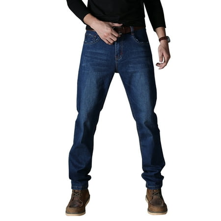 Mens Classic Washed Denim Jeans Straight Stretchy Business Trouser ...