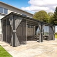 thumbnail image 5 of AECOJOY 20' x 12' Lean to Gazebo with Netting and Curtain Outdoor Hardtop Gazebo Aluminum Metal Pergola ​For Garden, Patio, Backyard-​Dark ​Gray, 5 of 8