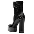 thumbnail image 4 of FSJ Women Stylish Platform Block High Heels Ankle Boots Round Closed Toe Booties Buckled Strap Side Zipper Shoes Size 14 Black, 4 of 5