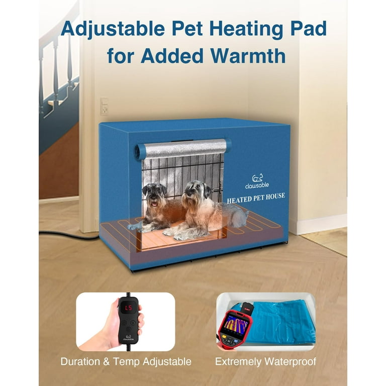 Clawsable Heated Dog House for Outdoor Dog Crate for Small Medium Intermediate Dogs 2 Doors Heavy Duty Dog Kennel Value Pack with Matching Insulated Crate Cover Bed Pet Heating Pad