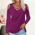 thumbnail image 2 of Annhoo Cold Shoulder Tops for Women Plus Size Long Sleeve V Neck Blouses Fall Elegant Cross Front T Shirts, 2 of 4