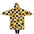 thumbnail image 2 of Oversized Wearable Blanket Hoodie,Checkerboard Sunflower Pattern Sherpa Blanket Hoodie with Super Pockets,Super Warm Fuzzy Pullover for Women & Men, 2 of 6