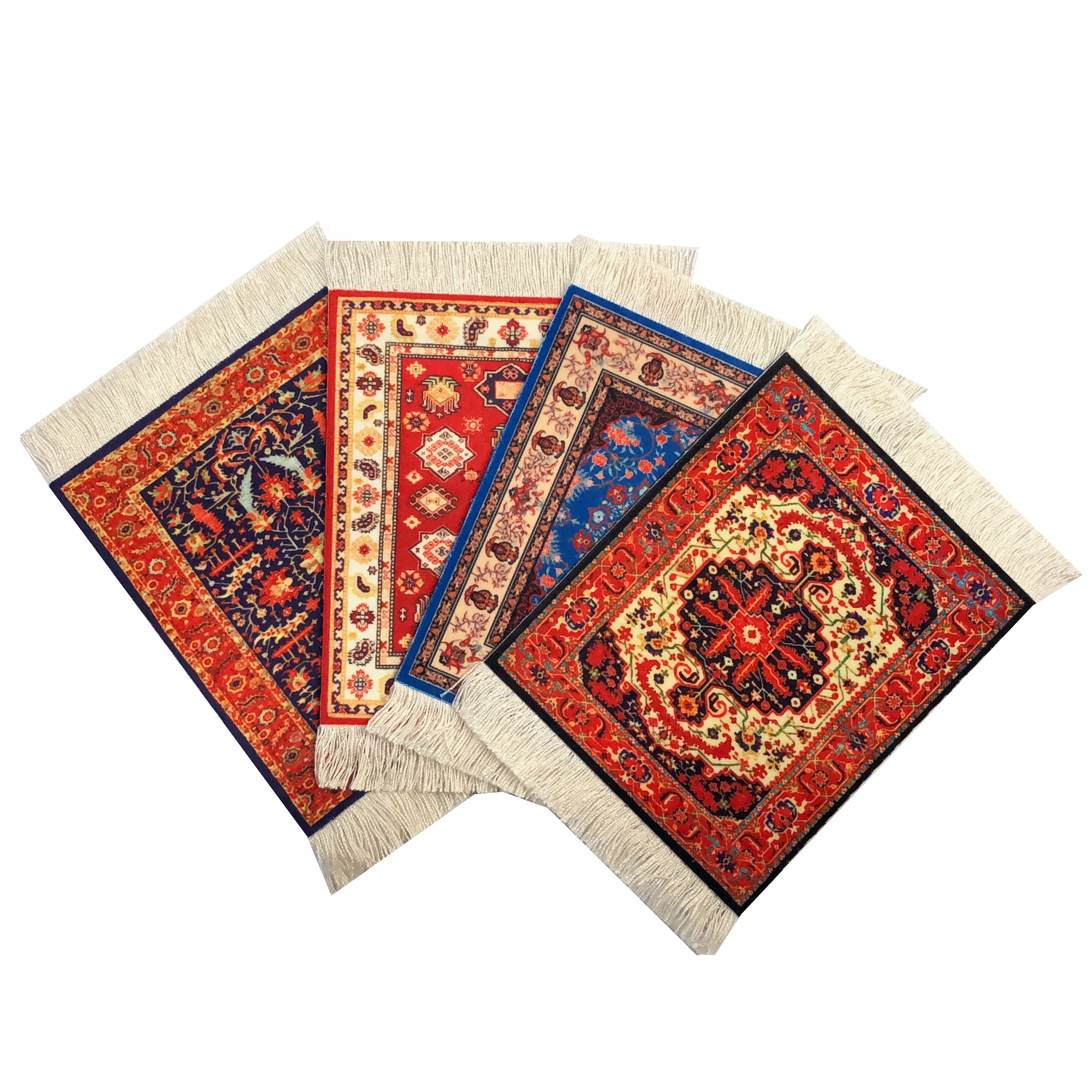 Set of 4 Rug Table Coasters Drink Mats With Oriental Carpet Designs