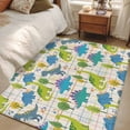 thumbnail image 5 of 3x5 Washable Area Rug, Children's Day Non-Slip Rectangle Rug for Living Room Bedroom, Cartoon Green Dinosaurs Geometric Tree Beige Plaid Indoor Low Pile Floor Mat for Home Decor, 5 of 9