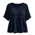 thumbnail image 4 of QUNYINEY Crew Neck T Shirts for Women Cotton Linen Short Sleeve Summer Tops Pleated Pullover Casual Loose Fit Solid Shirts, 4 of 6
