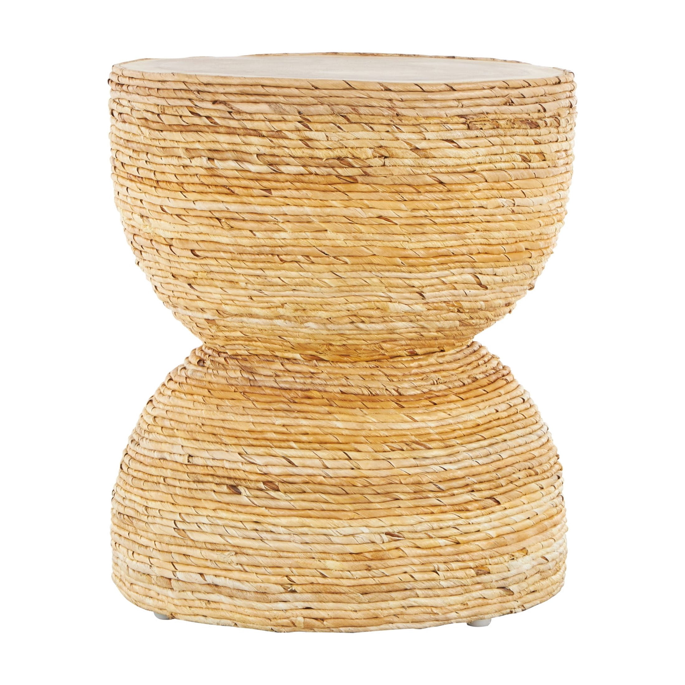 DecMode 16" x 19" Light Brown Banana Leaf Handmade Woven Accent Table with Wooden Tabletop, 1-Piece