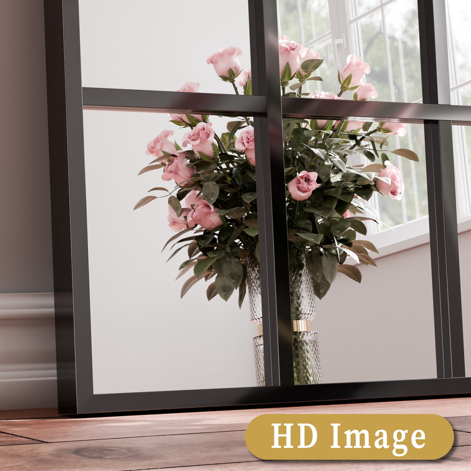 SHATTERVIEW 36" x 24" Windowpane Arched Mirror Bathroom Decorative Wall Mirror, Black