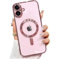 thumbnail image 1 of Magnetic Case for iPhone 16 Pro Max Case Clear Compatible with MagSafe Built-in Camera Lens Protector Soft Slim Shockproof Phone Case Cover for iPhone 16 Pro Max 6.9" - Gold,Pink, 1 of 5