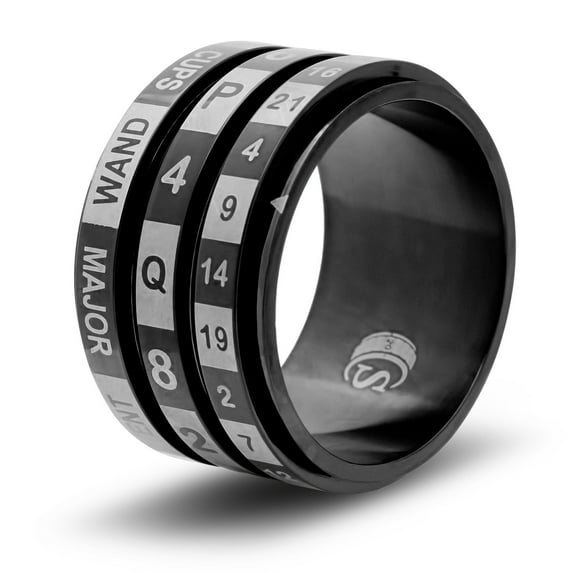 CritSuccess Tarot Card Dice Ring with Full Tarot Deck Die Spinner (Size 16 - Stainless Steel - Black)
