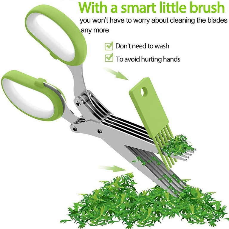 AWinjoy Herb Scissors Set,Multipurpose 5 Blade Kitchen Herb Cutter with  Safety Cover and Cleaning Comb for Cutting Shredded Lettuce, Cilantro  Fresh