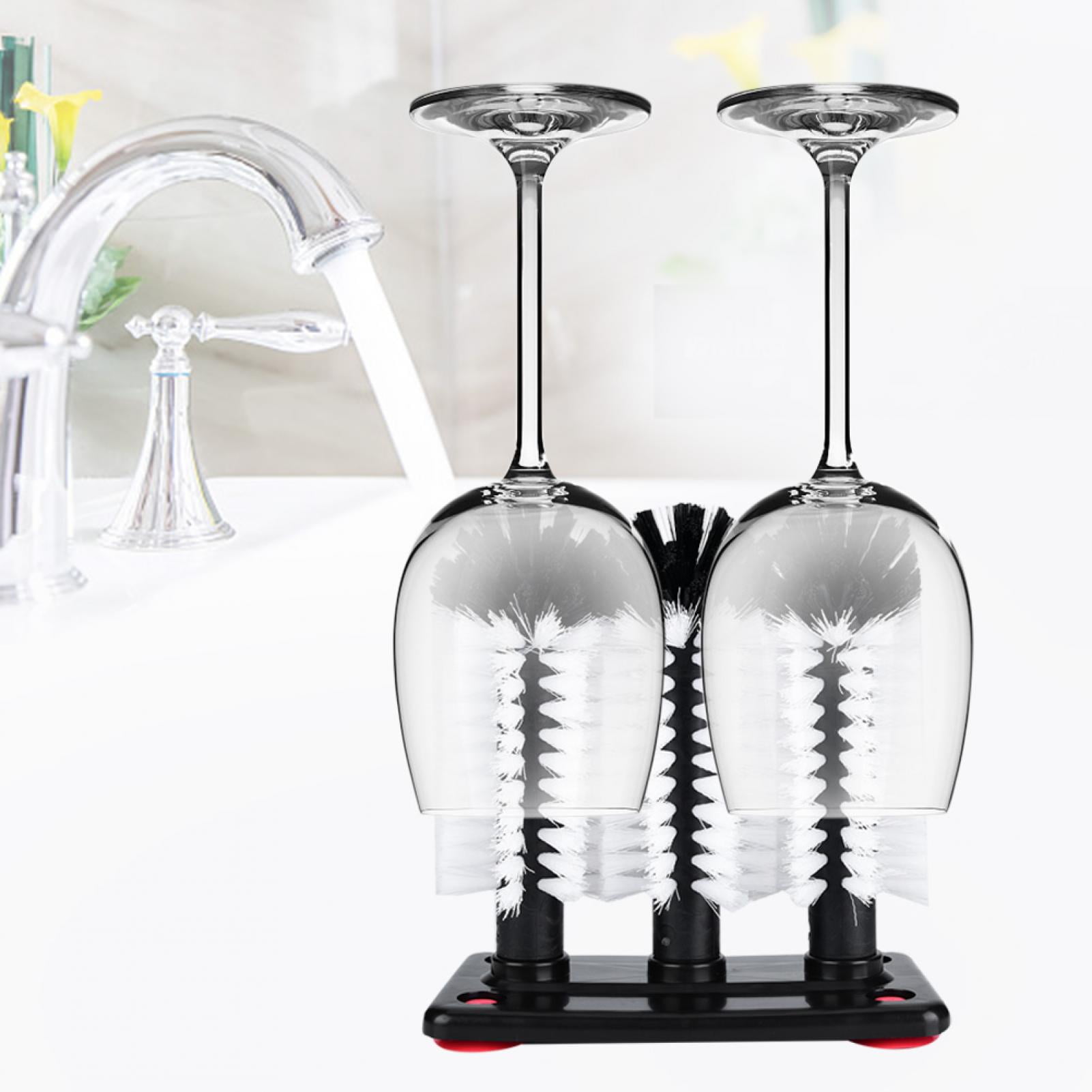 3 Brushes Bar Glass Cups Washer for Sink with Suction Cup Base Coffee Bar Supplies Cup Brush Glass Cup Brush 