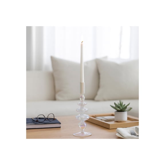 Decorative Glass Candle Holder for Taper Candles - Modern Candlestick Holder with Disc and Sphere Design for Table Decor - Pair with Gold Centerpieces for Tables and Living Room Display - 11", Clear