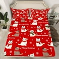 thumbnail image 2 of Manfei Kawaii Cartoon Cat Twin Sheet Sets,Pet Kitten Lover Twin Fitted Sheet,Merry Xmas Christmas Hat Flat Sheet For Girls Boys,Microfiber Bedroom Decor,3-Piece, 2 of 7