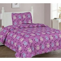 Twin OWL Kids Coverlet Bedspread Quilted Set with Pillow Sham